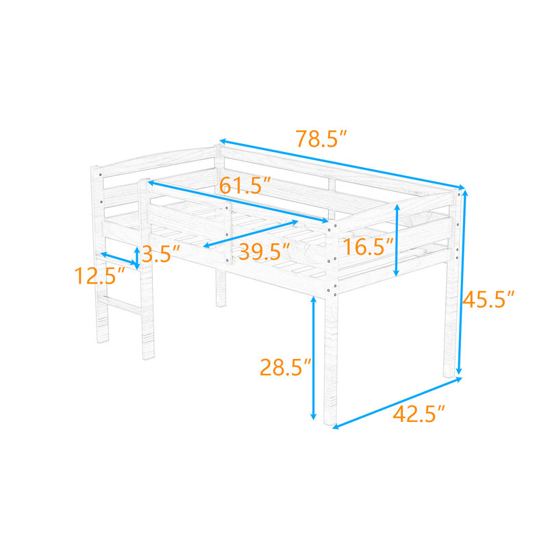 Lit mezzanine simple en bois avec échelle, Blanc