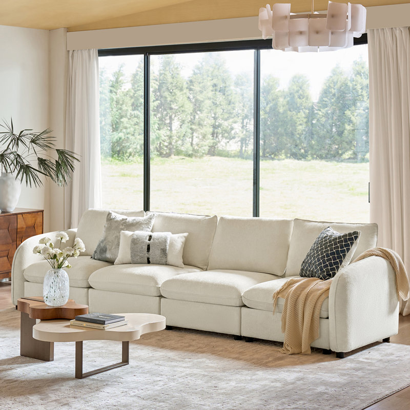 Terencio Modern Modular Storage Sectional Sofa with Hassle-free Assembly, 34.5" H x 136" W x 35.75" D, Ivory