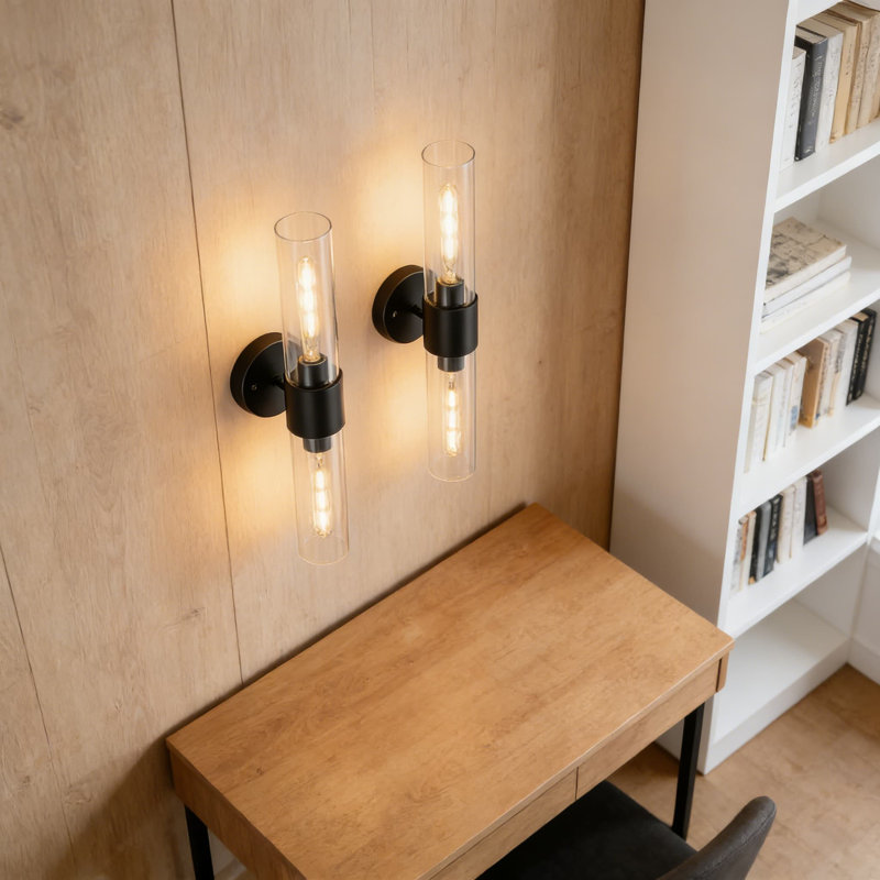 Set Of 2 Modern Wall Sconces With Glass Shade, Hardwired Vanity Mirror Light For Bathroom, Bedroom, Hallway And Entryway, E26 Base (Bulbs Not Included)