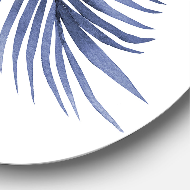 Feuilles de palmier bleu - Branches tropicales abstraites - Cercle en métal traditionnel, H 36 po x l 36 po x P 1 po
