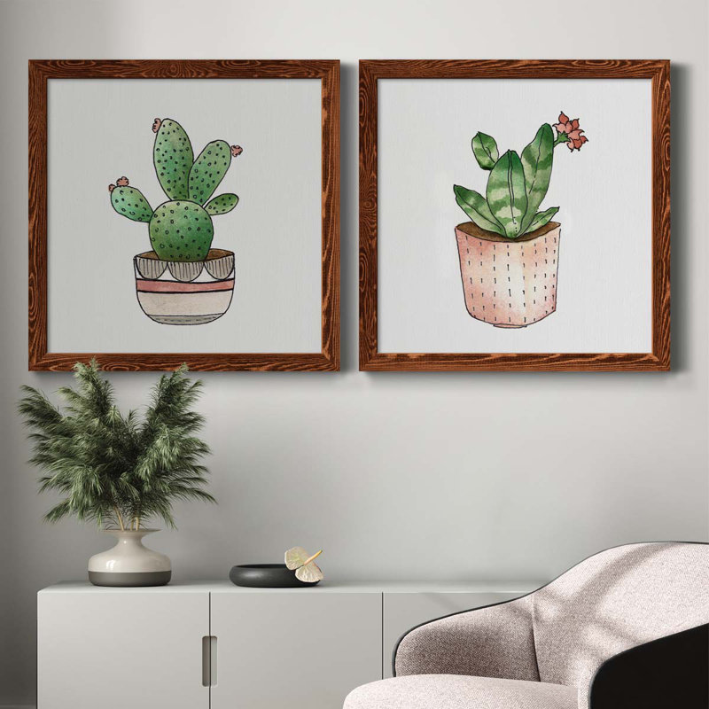 Boho Greenery III - ensemble de 2 peintures sur toile encadrées, H 35,5 po x l 71 po x P 1,5 po, Érable encadré