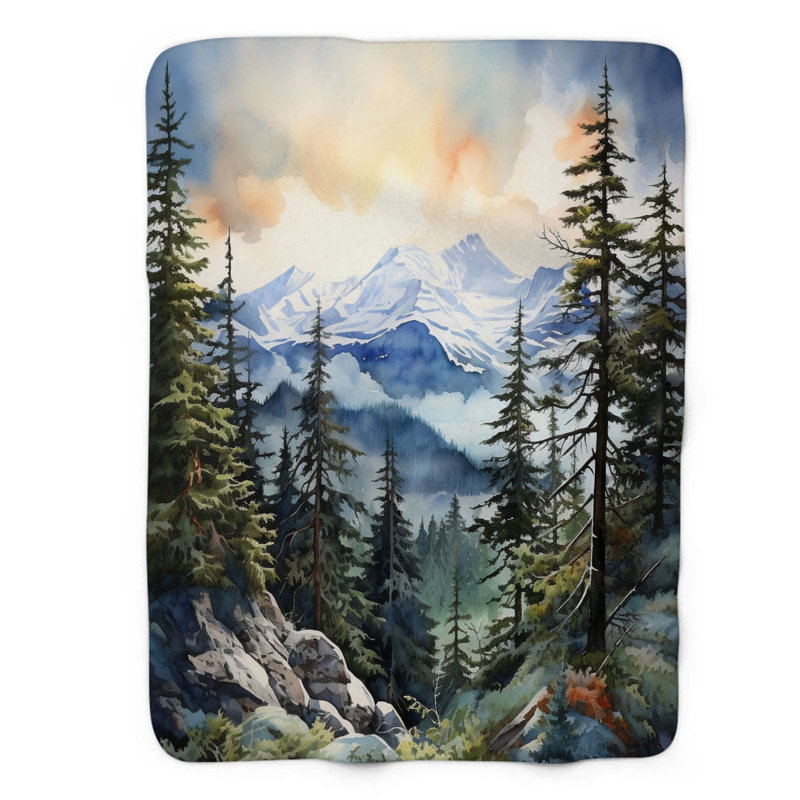 Watercolor Peaks - 1 pièce Sherpa Premium, Lit simple
