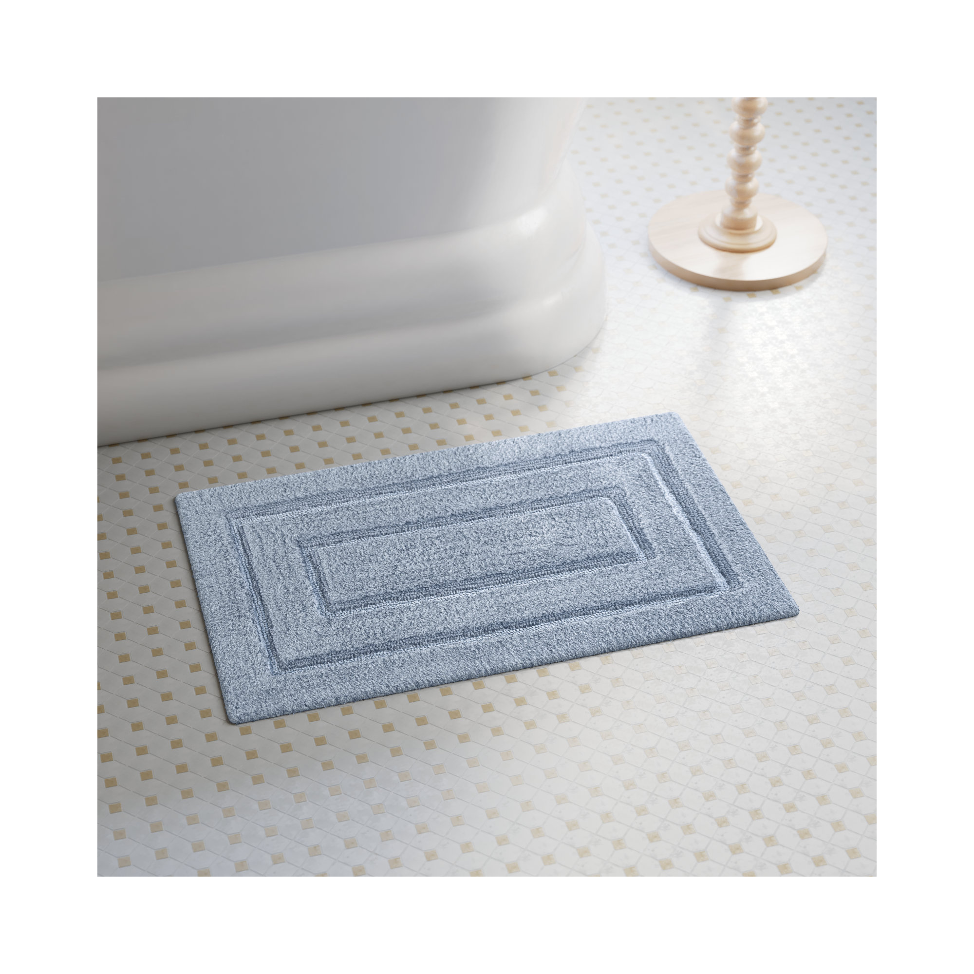 Apolonia Cotton Non-Slip Bath Rug, Smoke Blue, 20" H x 32" W