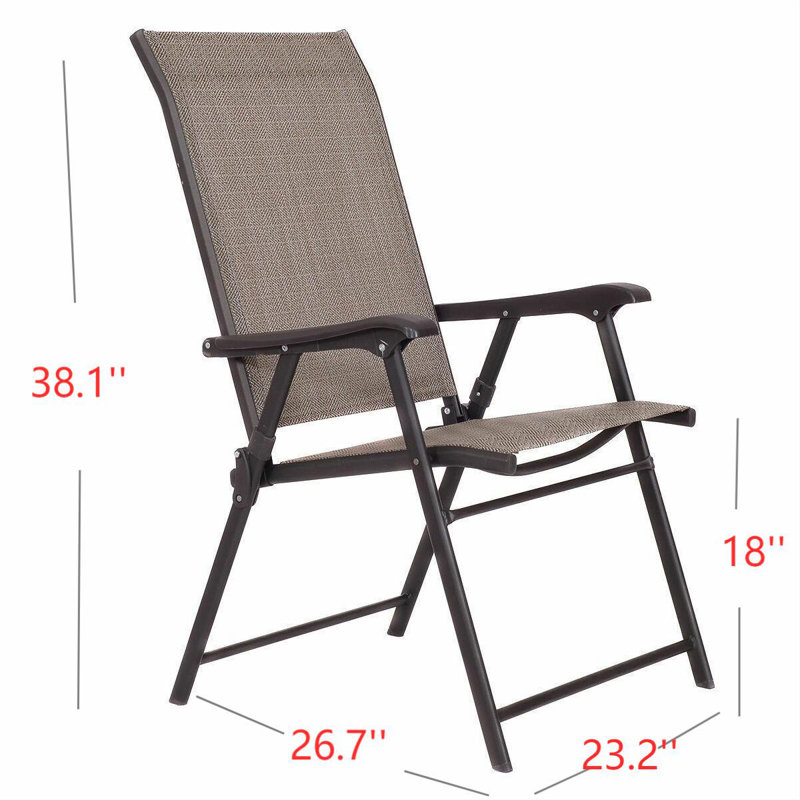 Brown Steel Frame Foldable Patio Dining Chairs with Mesh Seats, Set of 2