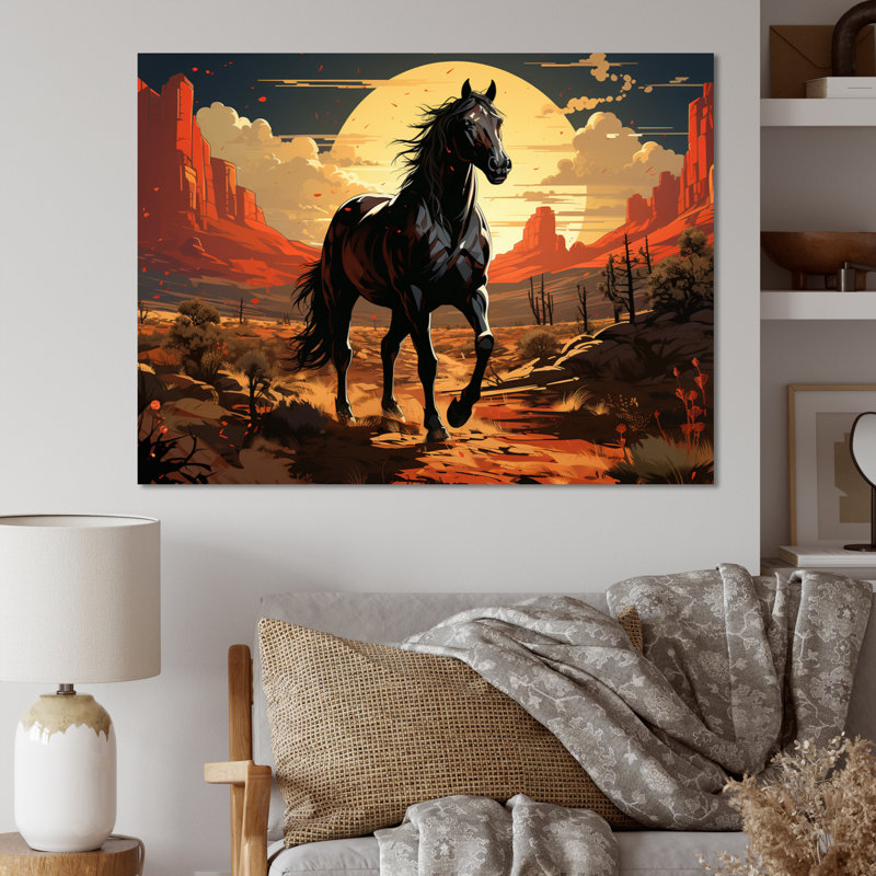«A Black Horse In Nevada I», reproductions d'art mural animaux, Toile tendue, H 24 po x l 32 po x P 1 po