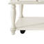 Table de style rétro, rangement de tiroir, quatre roues, pieds en bois massif, surface grise, café blanc et couleur pour sous-verres, assemblage rapide, mobile sur gris + blanc, roues verrouillables