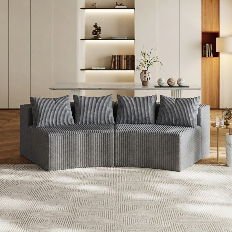 Canapé modulaire courbé Corduroy, 2 sièges, Gris