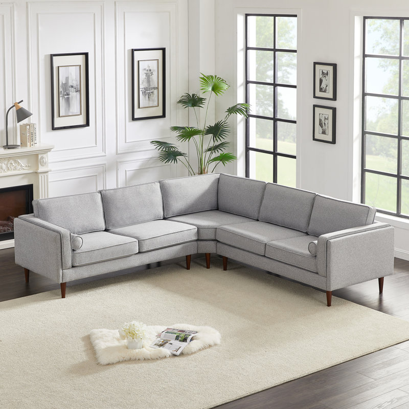 Upholstered L-Shaped Sectional Symmetrical, Gray Linen