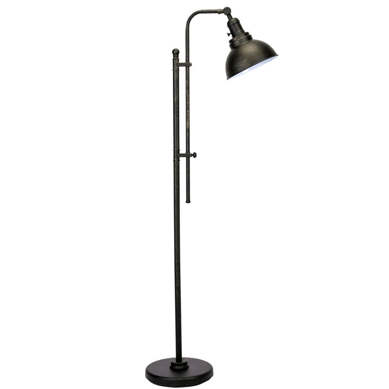 Wallace 65'' Task Floor Lamp, Matte Black with Gold Distressing