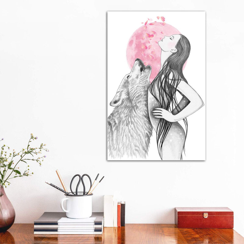 Pink Moon by Andrea Hrnjak - Wrapped Canvas Painting, 66.04 cm H x 45.72 cm W x 1.91 cm D