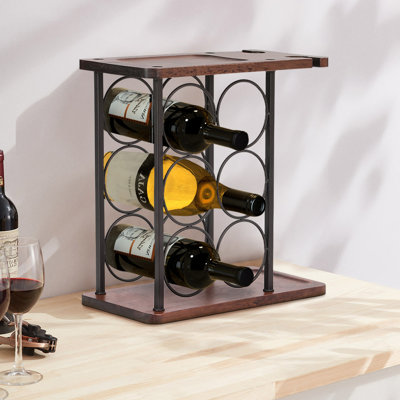 Adrieonna 6 - Bottle Solid Wood Wine Bottle & Glass Rack in Black and Brown