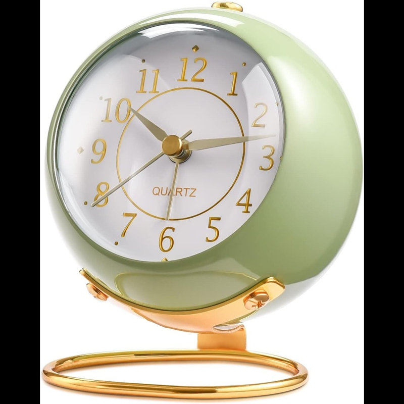 Horloge de table analogique avec mouvement à quartz et cristal, Vert