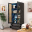 Armoire d'appoint Nyerere avec portes en verre, lumières DEL et 2 tiroirs