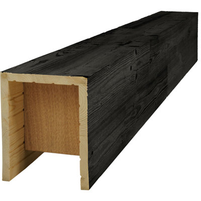 AmeriCraft Wood Wire Brushed Beam, 3-Sided (U-Beam), 5 1/2"W x 5 1/2"H x 60"L, True Black Finish, Stain Grade Pine