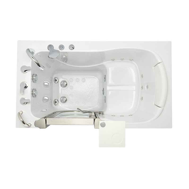 Ella Petite 28"x52" Acrylic Hydro Massage Walk-In Bathtub with Left Inward Swing Door, Heated Seat, 5 Piece Fast Fill Faucet, 2" Dual Drain