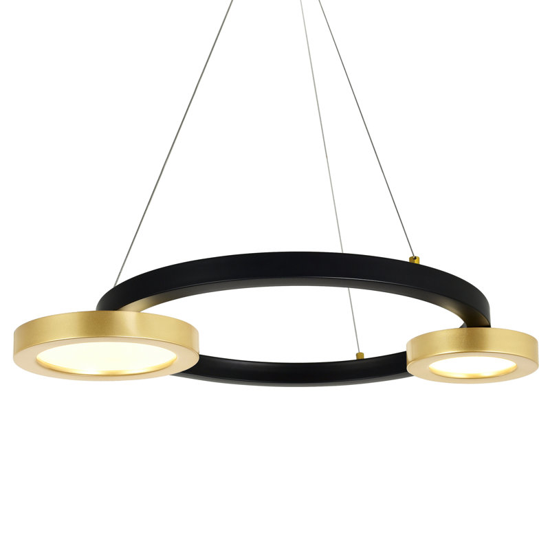 20'' LED Chandelier with Sun Gold & Black Finish – For Dining Room, Living Room, Entryway – Integrated LED – Adjustable Rings, Modern Industrial Design