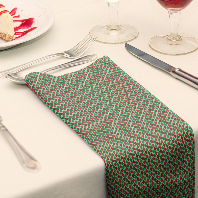 Geometric Square Napkin, 10" x 10", Red/Green, Polyester