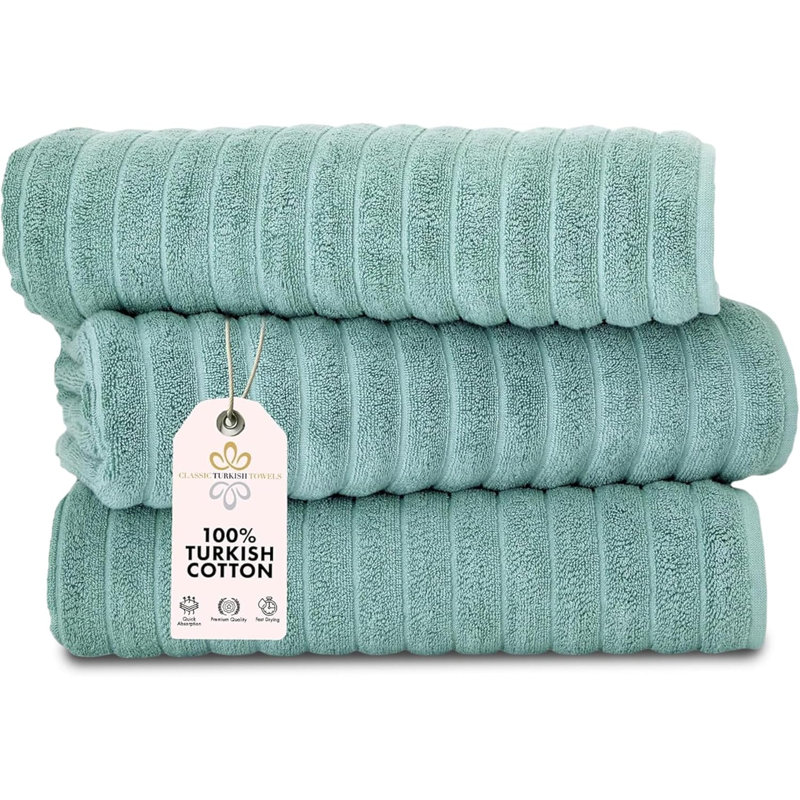 Fralick Ribbed Turkish Cotton Bath Sheet Set (Set of 3), Seafoam