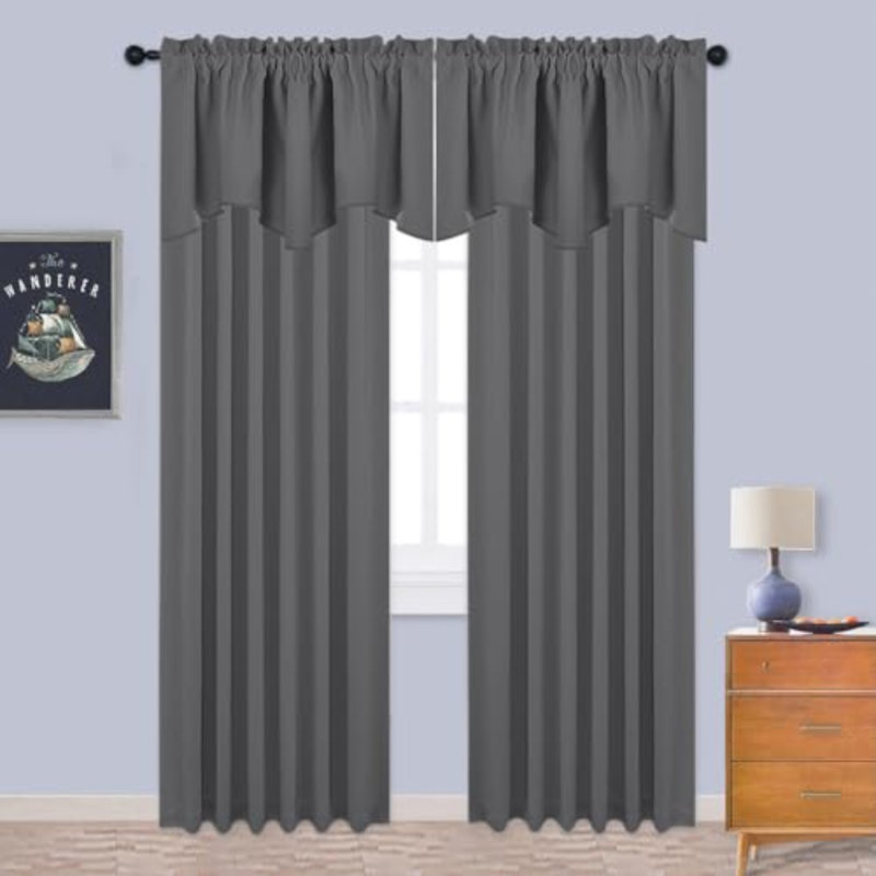 Scalloped Window Valances For Kitchen - Home Decoration Thermal Insulated 52 Inches By 18 Inches Rod Pocket Blackout Valance Window Treatment Curtains Drapes For Bedroom, 4 Panels