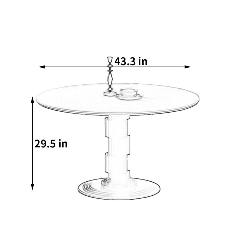 Explosion-style small dining table, 29.5"H x 43.3"L x 43.3"W