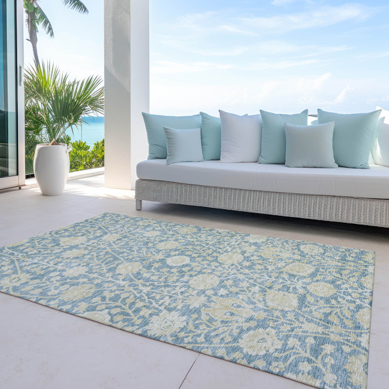 Tapis bleu lavable intérieur / extérieur Sonnet , 3 pi x 5 pi