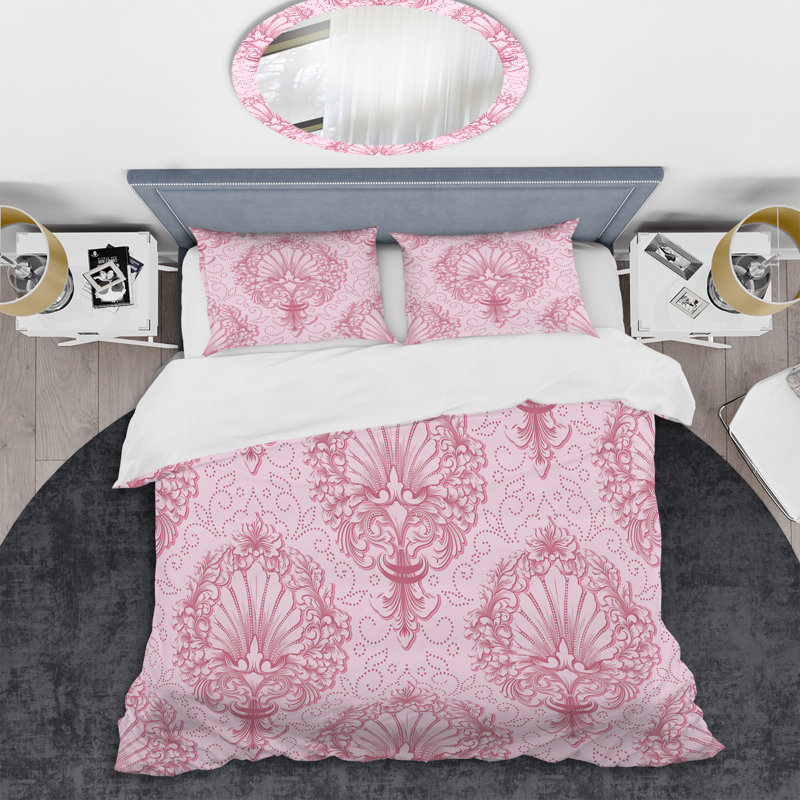 Ensemble de housse de couette en microfibre rose / rose foncé 3 pièces, Housse de couette pour grand lit et 2 taies décor