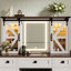 Bureau de coiffeuse 43,3 "avec miroir lumineux, ensemble de coiffeuse avec station de charge, coiffeuse avec porte de grange coulissante, 3 tiroirs et 4 armoires, beige