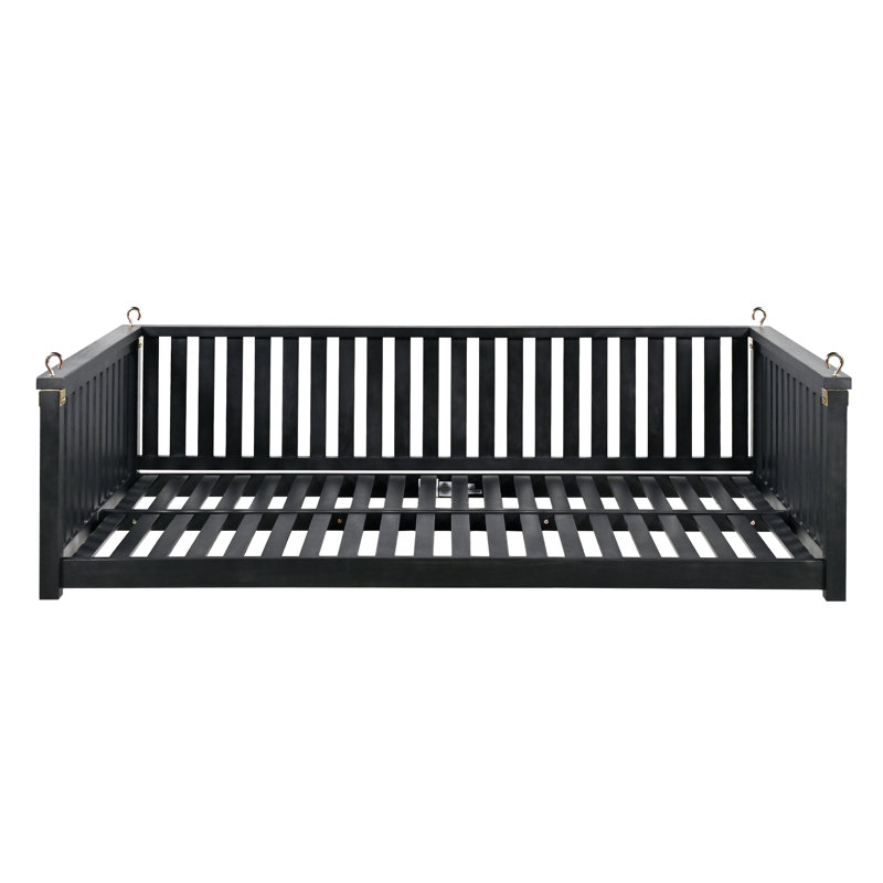 Lit simple à balançoire pour véranda avec cordes de suspension et conception sécuritaire en pente pour jardin dans la cour, noir