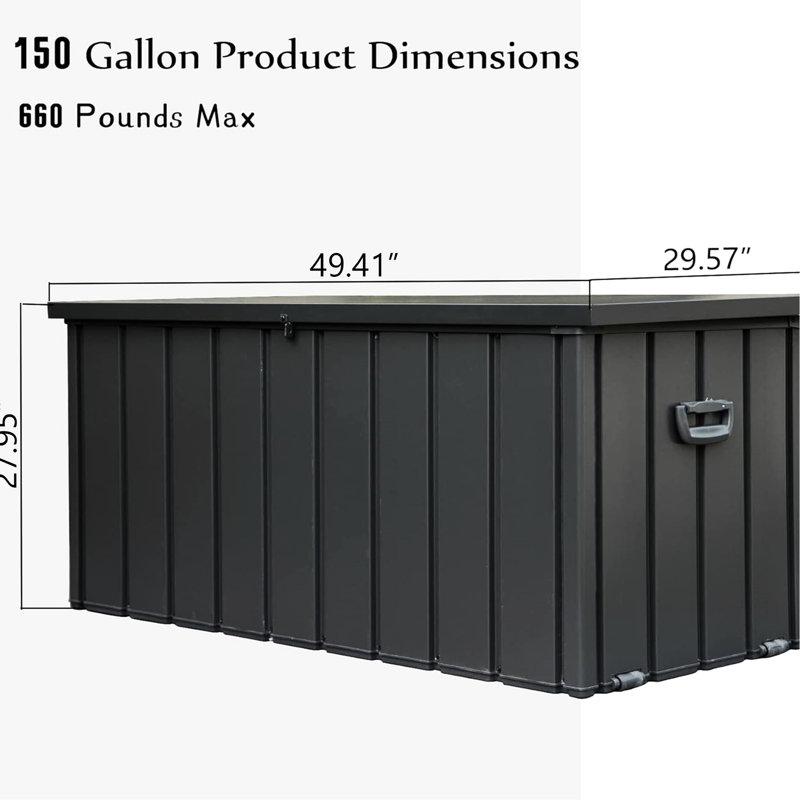 150 Gallon Lockable Deck Box - Waterproof, For Outdoor Cushion Storage  Dark Gray Waterproof Bin Gallon,