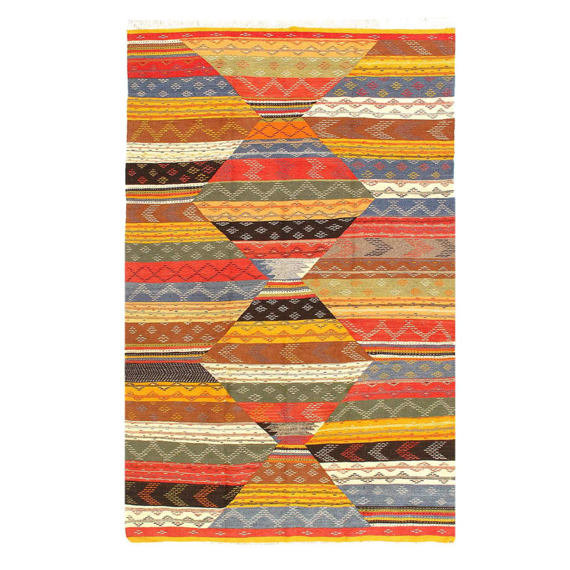 Tapis unique bleu clair / or / bleu marine / rouge 5 pi 3 po x 8 pi 6 po
