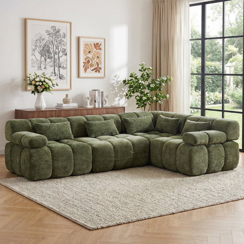 Boneless 113.8" Modular Upholstered Sectional Sofa, 4-Seater L-Shaped Reversible sofa, Modern Modular Boneless Couch, No Assembly Required
