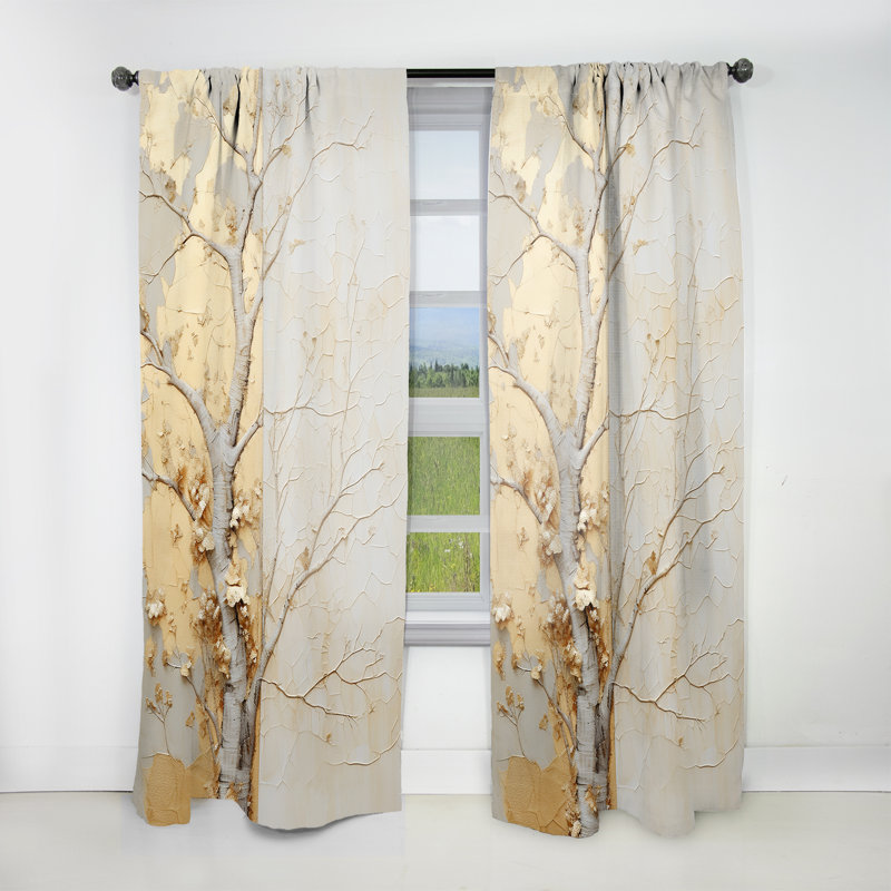 Gold And Beige Tree American Basswood - Tree Basswood Curtain - Velvet Room Darkening - 1 Panel, 52" W x 84" L