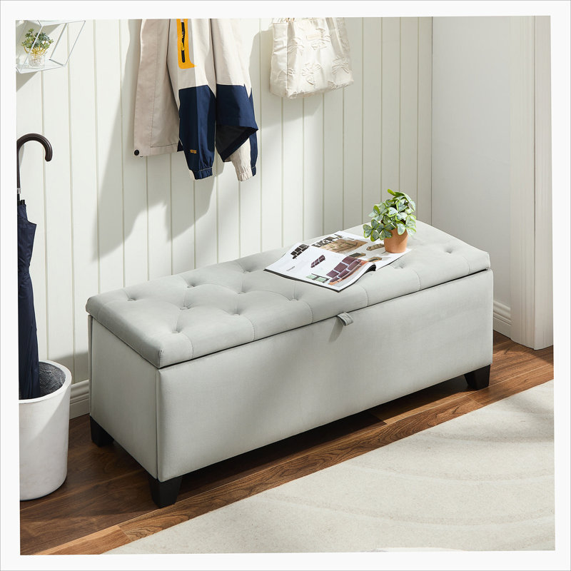 Banc rembourré en tissu avec 4 pieds, Gris