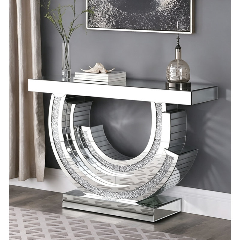 Console de hall d'entrée en verre à miroir en demi-cercle