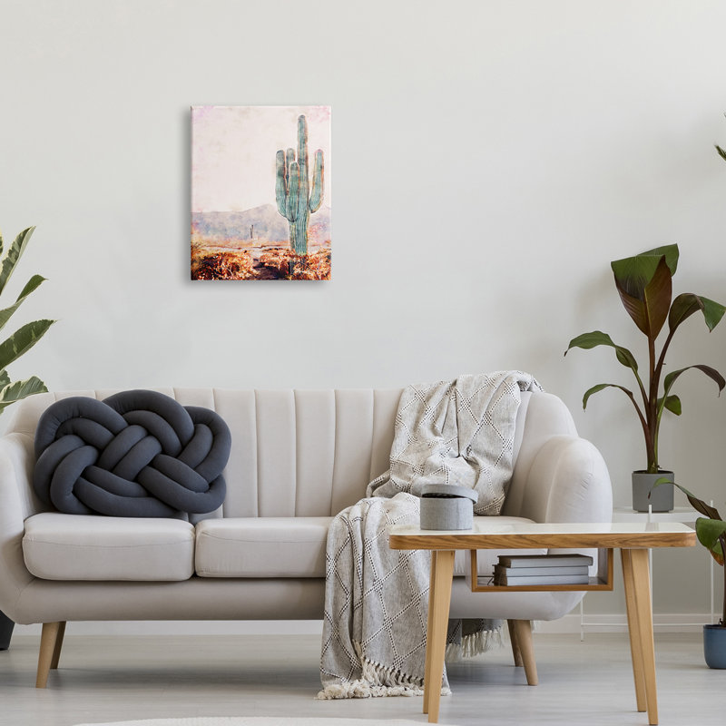 Cactus debout sur fond blanc, Toile tendue, H 16 po x l 20 po