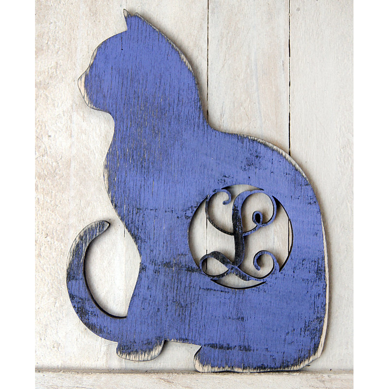 Décoration murale simple lettre en bois cat rustique, L