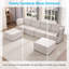 Canapé modulaire de 116 po, siège profond en tissu de lin avec repose-pieds mobile et méridienne de 59 po, beige-319278115