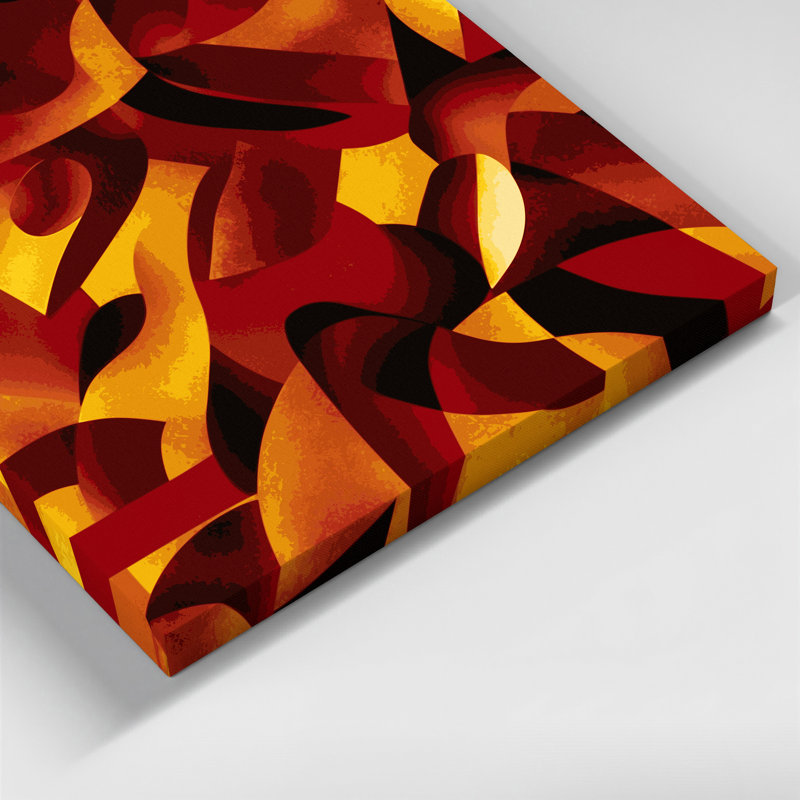 Art abstrait sur toile rouge 51 formes abstraites, H 12 po x l 12 po