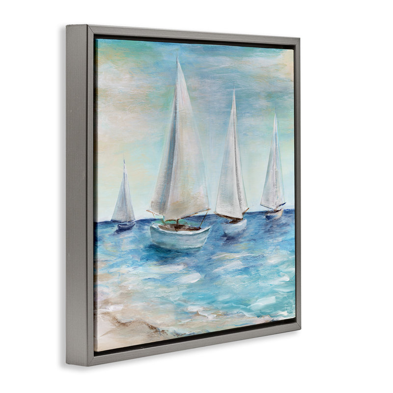 Voiliers flottant paisiblement, Cadre flottant gris lustré, H 18 po x l 18 po