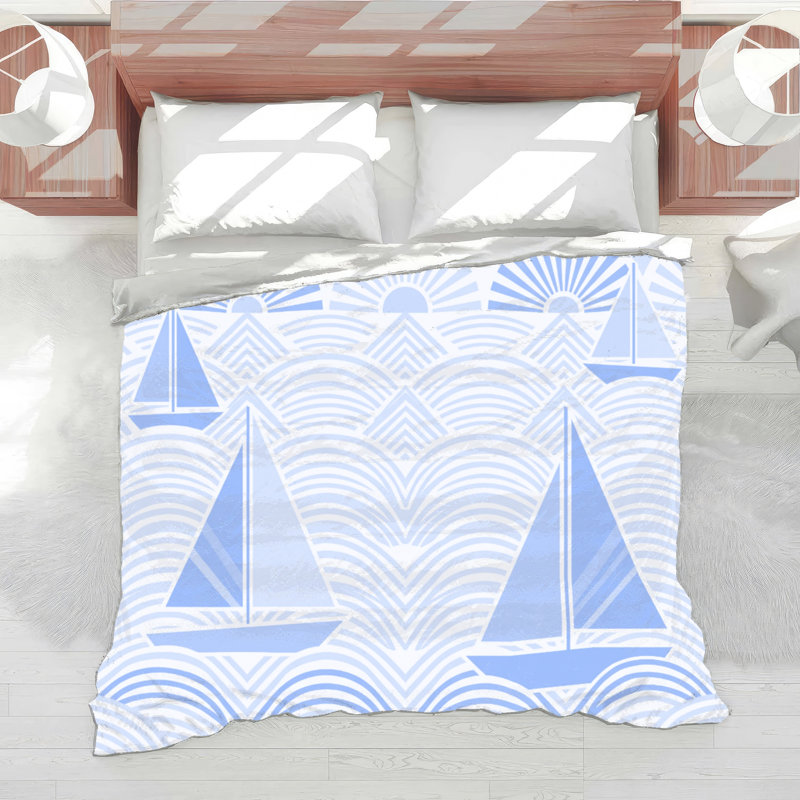 Sailboats On Waves Comforter, Twin Extra Long, Light Blue White 2