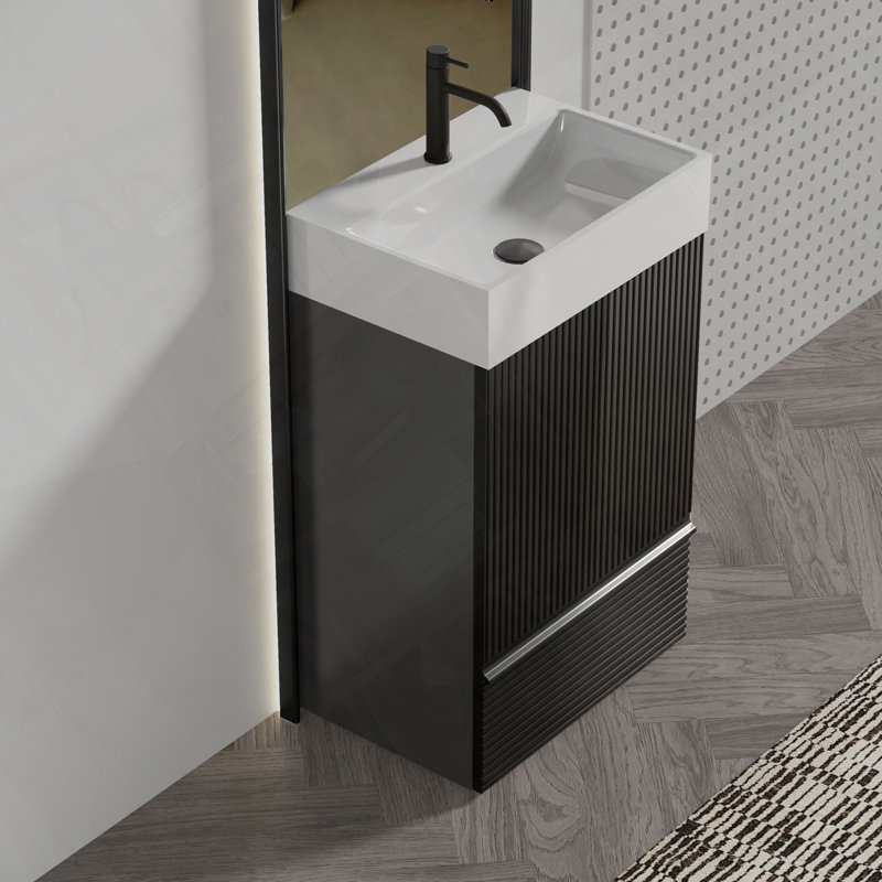 Meuble-lavabo autoportant avec évier en céramique, Noir