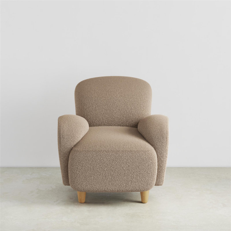 Brown Teddy Fabric Upholstered Accent Chair with Wood Legs