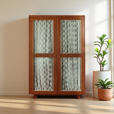 Armoire de rangement à double porte en verre ciré blanc de style français