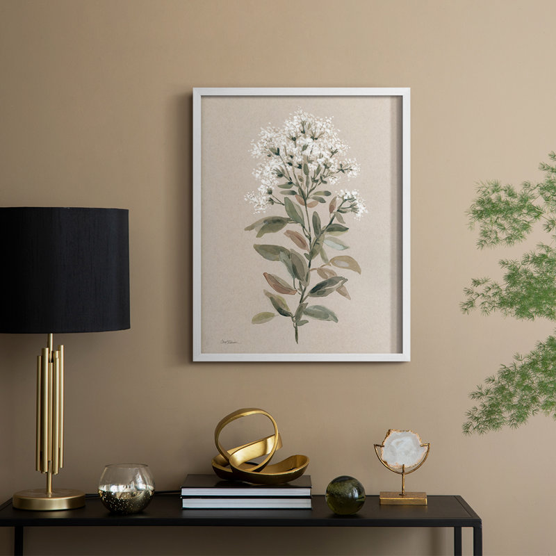 Reproduction encadrée de tiges florales blanches II - bois massif, H 11 po x l 9 po, Blanc