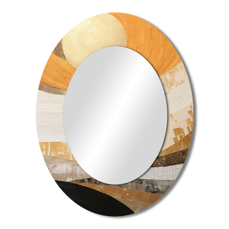 Geometric Golden Beige Sunset Harmony II - Large Oval Wall Mirror On Metal, 43" H x 33" W