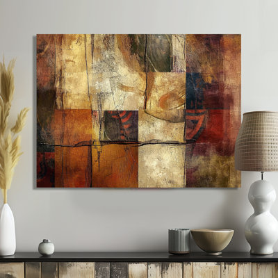Art mural rétro rétro cubiste brun doré I - Collages abstraits