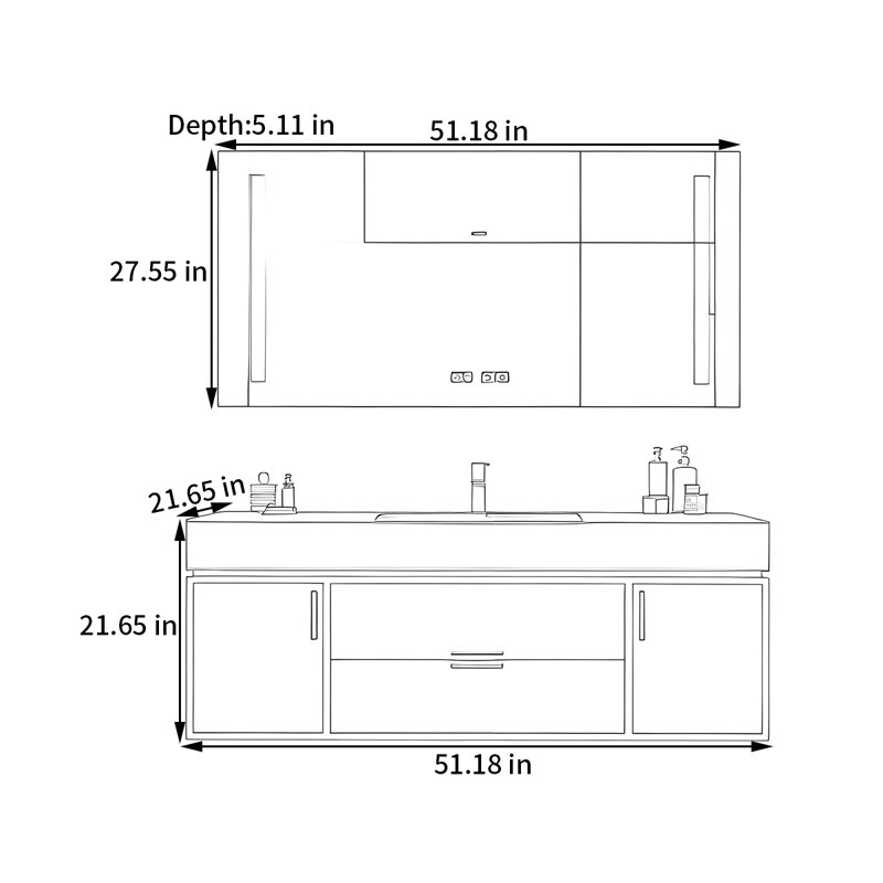 Armoire de salle de bain moderne simple, H 21,65 po x l 51,18 po x P 21,65 po