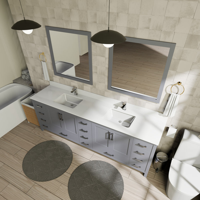 Jacques 84" Double Bathroom Vanity Set, Dark Gray, White Cultured Marble