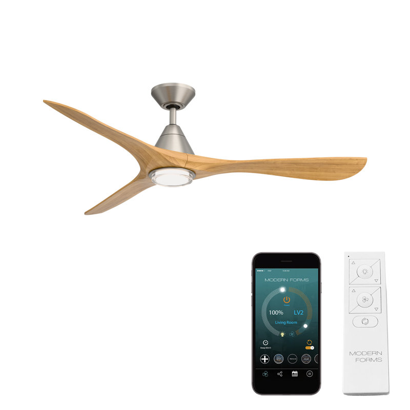 Carve 3 Natural Wood Blade Smart Ceiling Fan With Remote Control Included, Works With Alexa and iOS or Android App, 60"