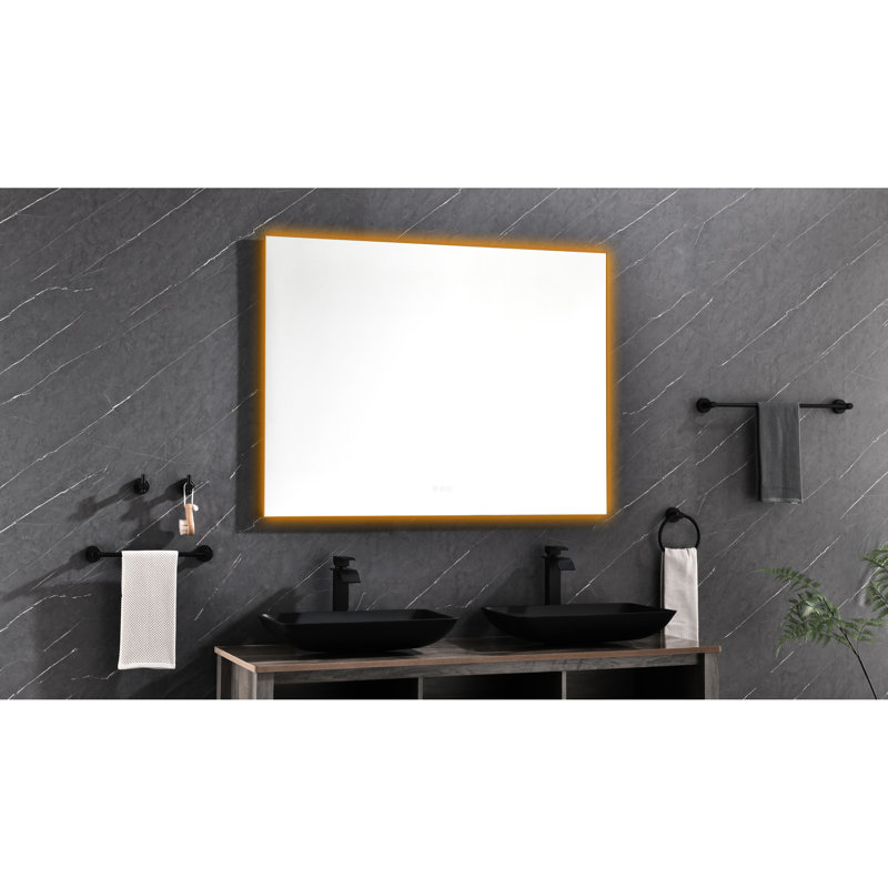 Miroir de salle de bain mural à DEL avec dossier, 48 po x 36 po, brouillard, réglable, grand à intensité variable pour le maquillage et les soins de la peau 48 po x 36 po, réglable